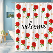 Welcome Red Roses Shower Curtain - Cute Floral Design for Bathroom