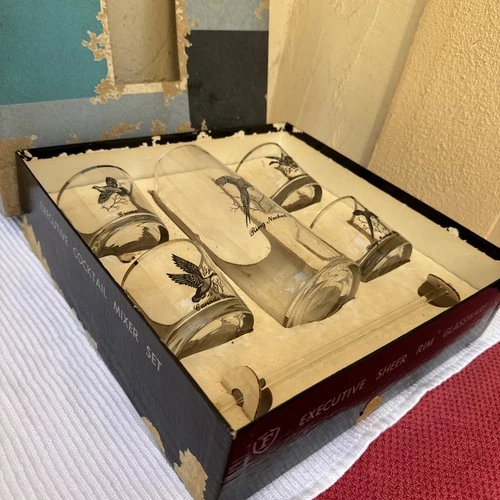 Vintage Federal  Glass Executive Cocktail Mixer Set 6-piece Set In Original Box