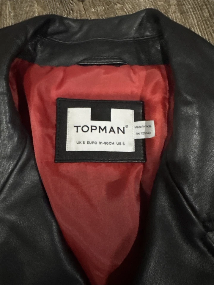 Topman 男式皮革摩托夹克 S 码 — 第 2/4 张图片