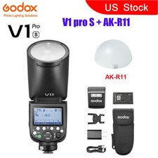 US Godox V1Pro S TTL HSS Round Head Flash W/ External Flash AK-R11 Dome For Sony