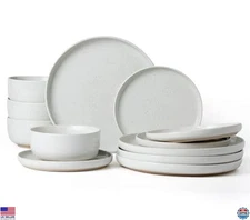 12-Piece White Dinnerware Set, Plates & Bowls for 4, Milkyway Design