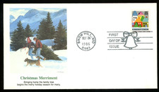 CHRISTMAS 1986 YOUNG COUPLE WITH DOG IN SNOW FLEETWOOD CACHET FDC UNADDR
