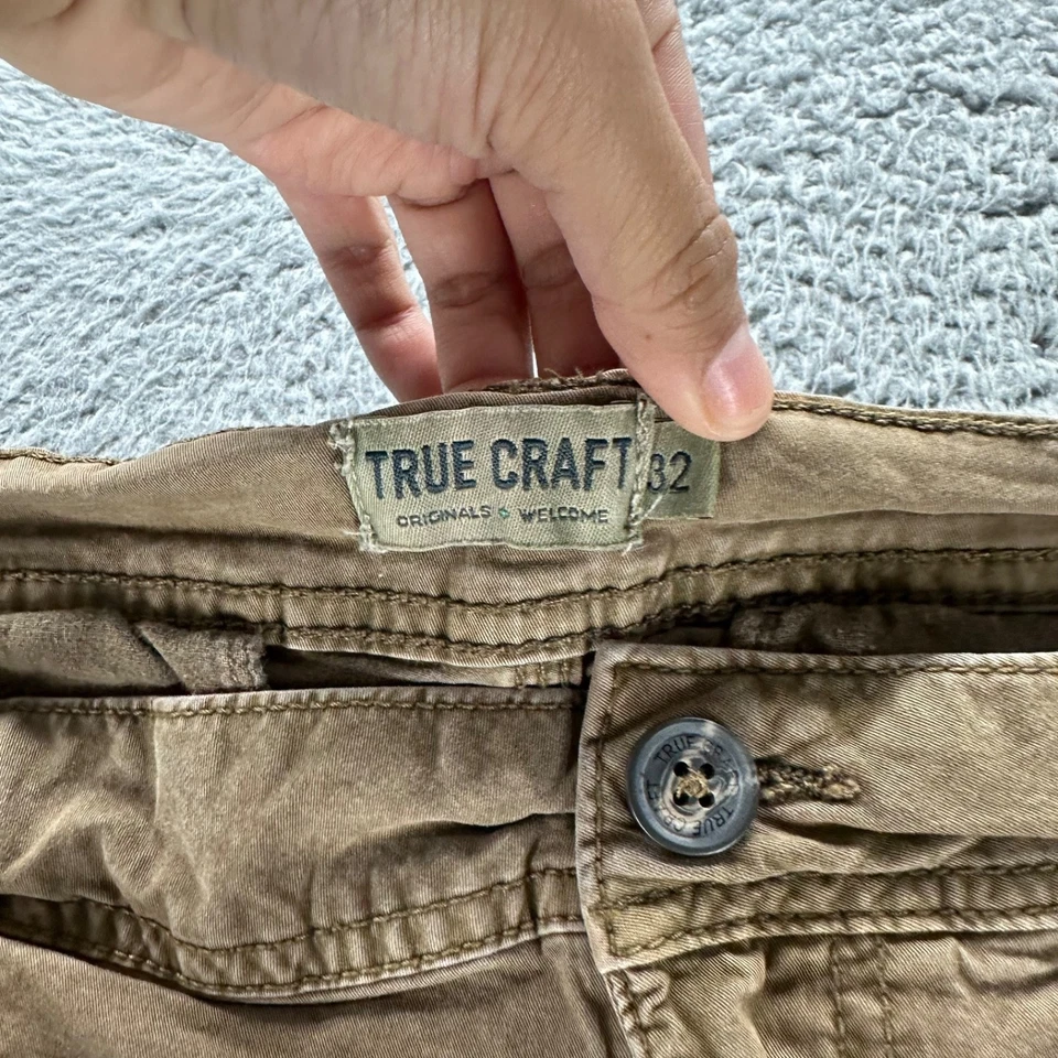 Pantalones cargo True Craft para hombre 32x32 marrón algodón elástico recto carga utilitario Foto 3 de 4