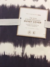 Pottery Barn Teen Stripe Organic Tie Dye Twin Duvet Cover NWT! Fog Gray