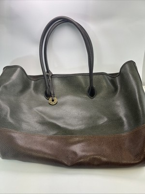 Vintage ESPRIT Large Leather Tote Bag Green & Brown