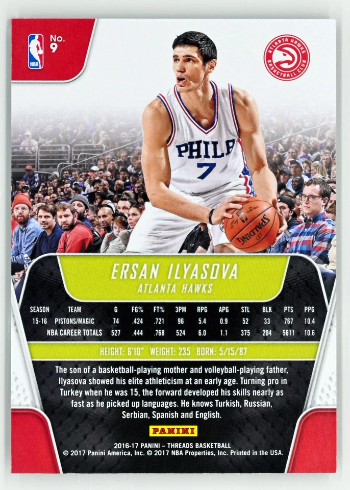 2016-17 Panini Threads #9 Ersan Ilyasova /15 Century Proof Dazzle Purple Atlanta - Image 2 of 2