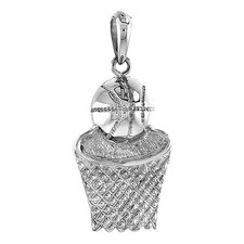 925 Sterling Silver Flawless Basketball and Hoop Pendant 1 1/16 (27mm) Inch Tall