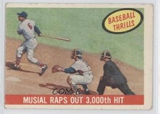 1959 Topps Baseball Thrills Stan Musial Musial Raps Out 3000th Hit #470 HOF 5v2