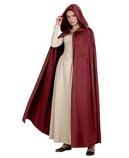 Renaissance Hooded Cloak Medieval Wizard Witch Cape for Ren Faire Burgundy