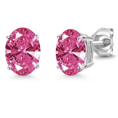 14K White Gold Pink Zirconia Double Notch Stud Earrings | 2.42 Cttw | Gemstone