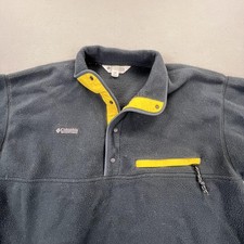 Vintage Columbia Fleece Pullover Mens Large Black Yellow Snap Front Made USA 90s