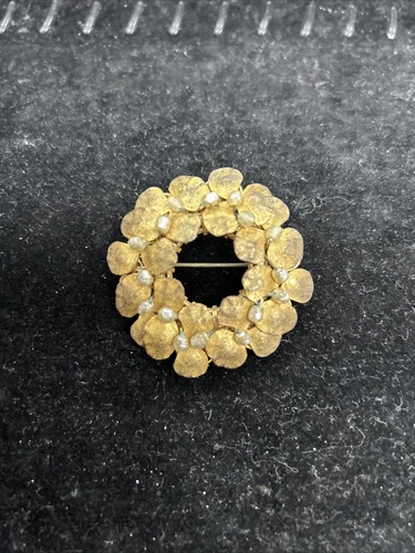 Rare Vintage Miriam Haskell Brooch Pin Gold Tone with Pearl