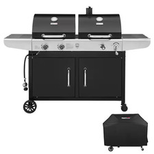 2-Burner Propane Gas and Charcoal Combo Grill with Cover, Black