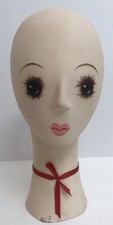 Vintage Fiberglass Female Mannequin Head Long Neck MCM Display Painted Face