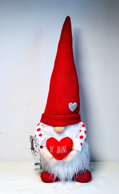 Rae Dunn Gnome   Be Mine  Red White Polka Dot Weighted Plush 22in