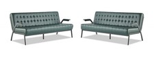 Sofas Ledersofas-Set 3-Sitzer Gr&uuml;n Sitzm&ouml;bel Modern Chesterfield Edelstahl