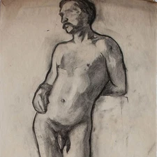 Albert Leusch Male Nude Standing Study Unsigned Pencil Drawing 1904
