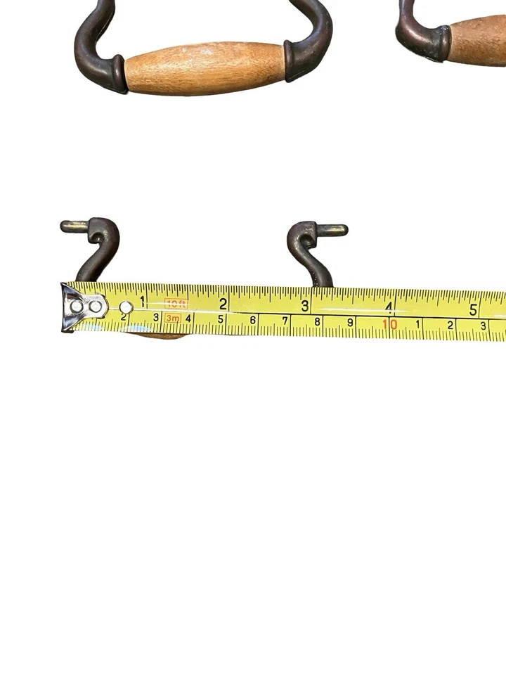 7 件套复古 Chippendale 黄铜桶抽屉拉手带木柄 ~ 1.5x3.25 阅读 — 第 3/4 张图片