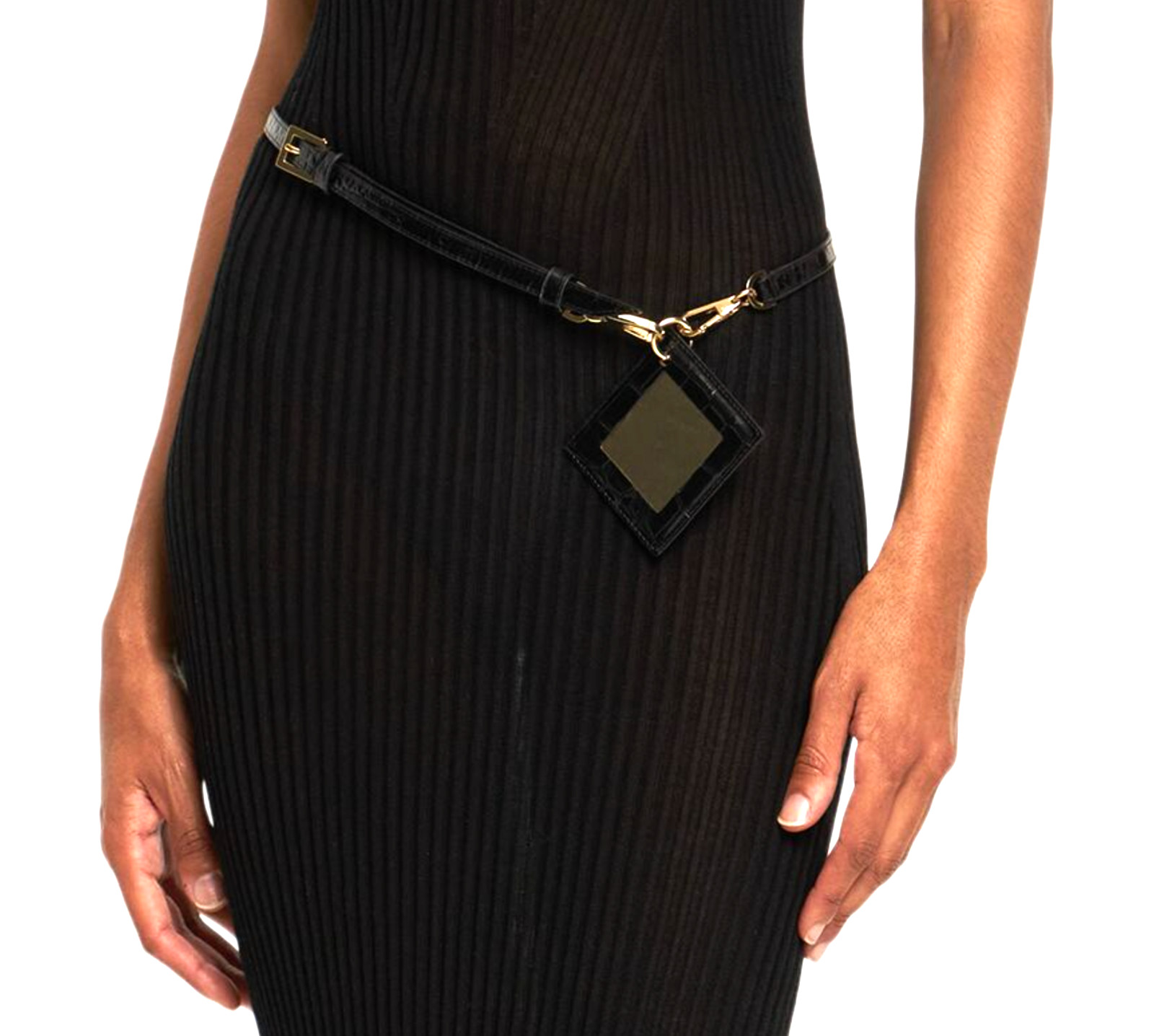Tory Burch Leather Belt with Detachable Mirror Charm Crocodile Embossed Belt S image 2