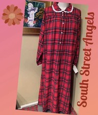 LANZ OF SALZBURG RED PLAID Peter Pan Collar LONG FLANNEL Nightgown   LARGE