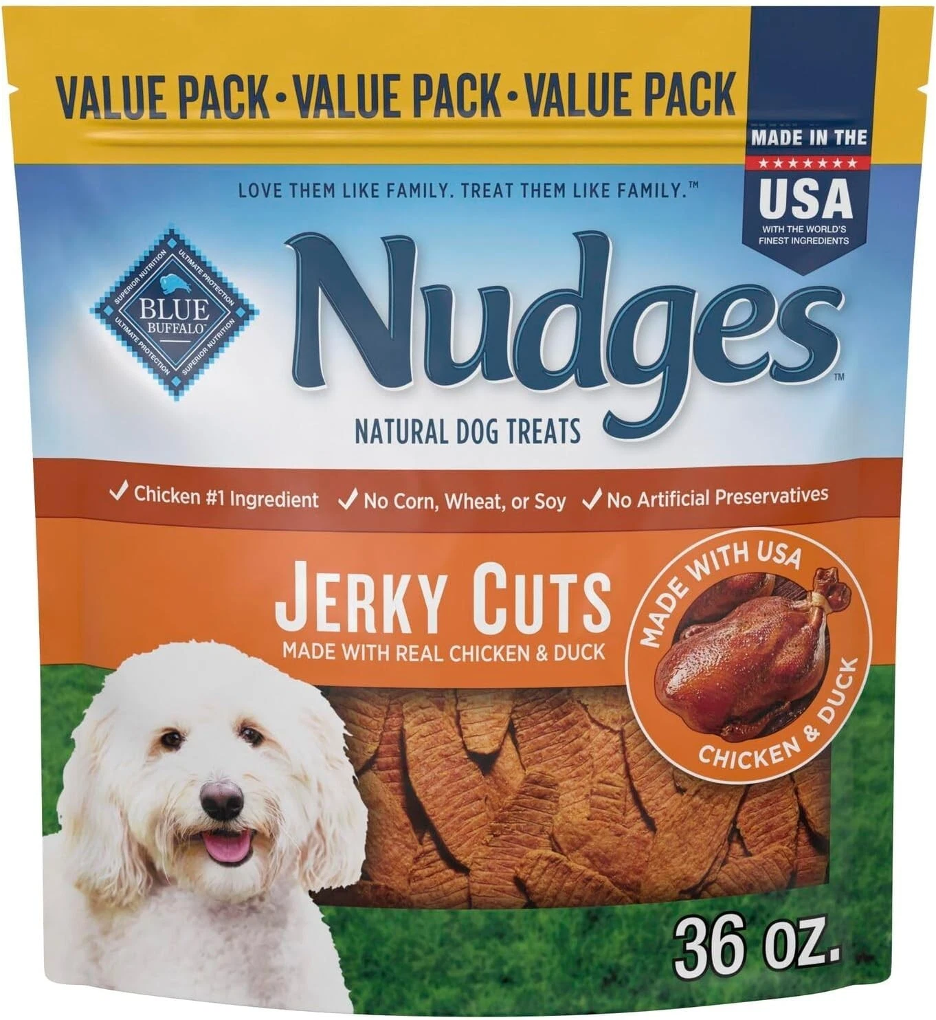 Nudges Jerky Cuts Dog Treats, Chicken and Duck, 36Oz