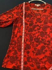 Counterparts Paisley  Blouse, Holiday, Elegant Red & Black, Tie Sleeve Detailing