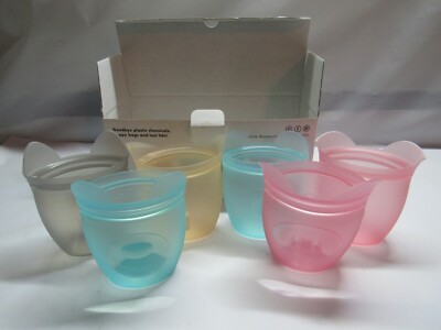 Zip Top 100% Silicone Baby Snack 4oz Containers (4pc+ 2 Bonus Set) Total of 6