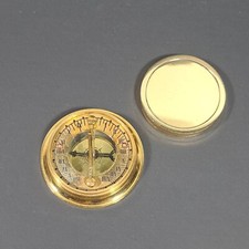 Vintage Solid Brass Compass with Folding Sundial - Maritime Navigation