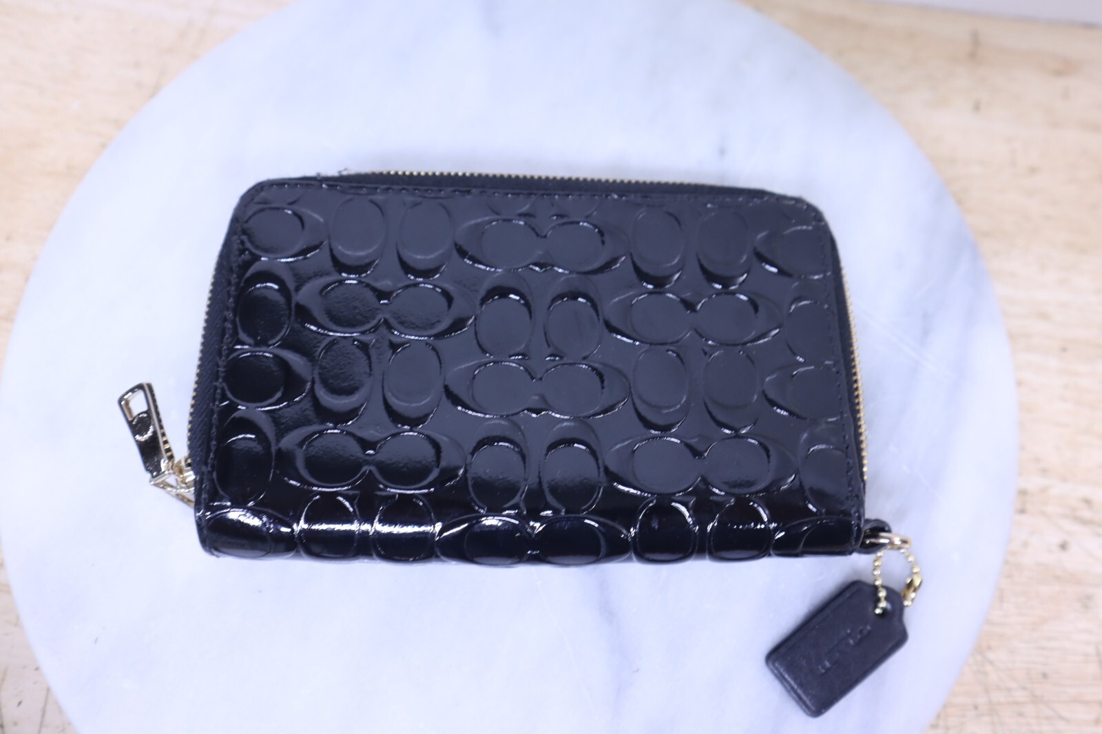 Nice Vintage Black Leather Solid Monogram Zipper … - image 2