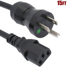 15FT 18 Gauge 3 Prong NEMA 5-15P to IEC320 C13 Power Cord Cable Hospital Grade