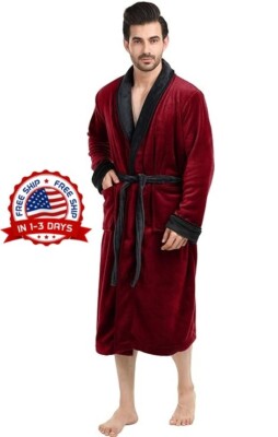 Bata Larga De Baño Con Bolsillos Para Hombre, Ropa De Dormir De Color Sólido, US