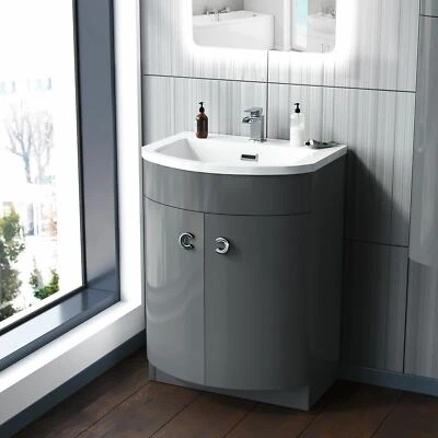Nes Home Grey Freestanding Modern 600mm Gloss Basin Vanity Storage Unit