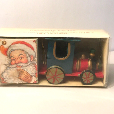 Vintage Bronson Imports Wooden Christmas Train Ornament and Mini Card New In Box