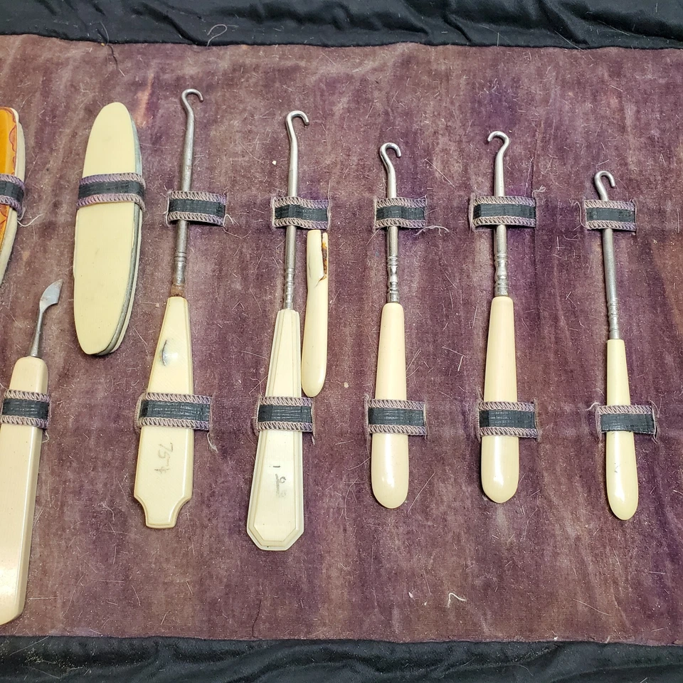 Antique Button Hook Clothing Manicure Tools Accessory Kit Roll Damaged - Image 4 of 4