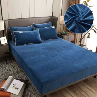 Warm Velvet Elastic Fitted Sheet Mattress Cover Bedspread Luxury Double BedSheet