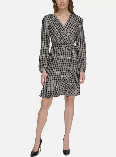 Tommy Hilfiger Womens Checker Ruffle Hem Casual Wrap Sz 12 Dress 196701860149