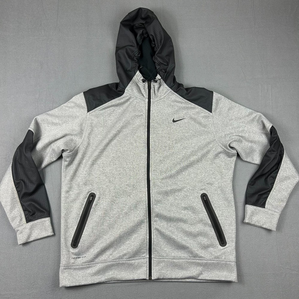 Nike Therma Fit Fleece Full Zip Hoodie for Men XL Gray Athletic Stretch Sweatshirt