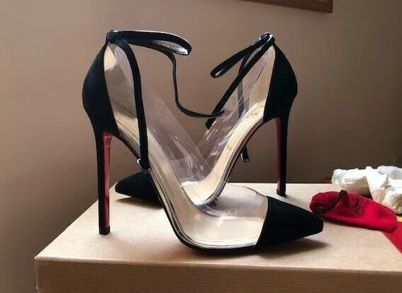 Christian Louboutin Un Bout Pigalle 120 Suede / PVC Black Pumps