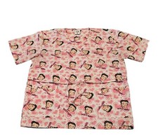 Betty Boop Medical Scrub Top Women's 1X Multi-Color All Over Screen Print Hearts