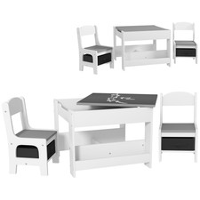 HOMCOM Set Tavolo per Bambini e 2 Sedie, Piano Reversibile con Lavagna Grigio