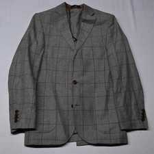 Hart Schaffner Marx S Brown Glenn Check Linen Wool Silk Blazer Jacket Sport Coat