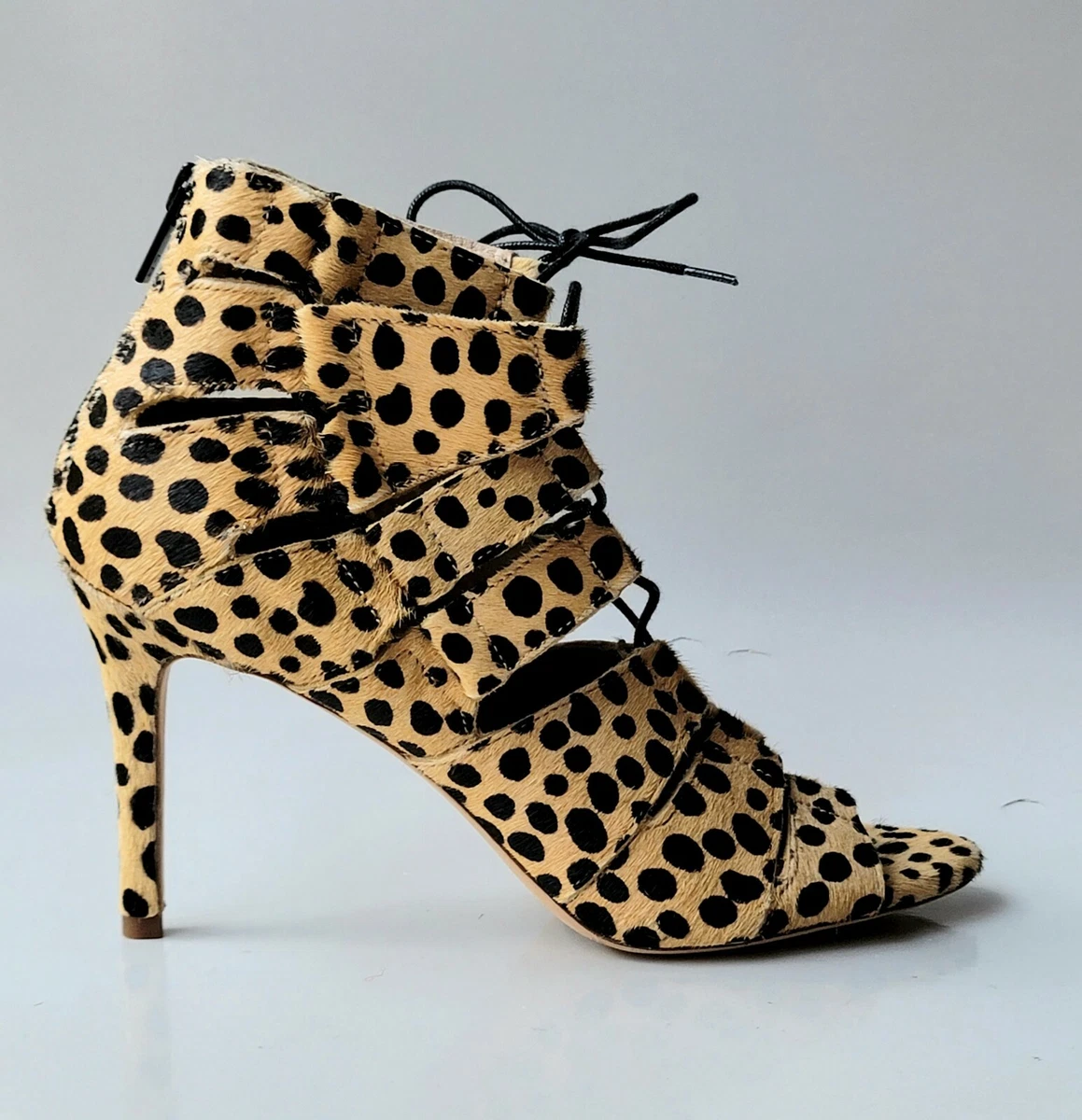 Loeffler Randall 8.5 Lottie Cheetah Print Pony Hair Fur Lace Up