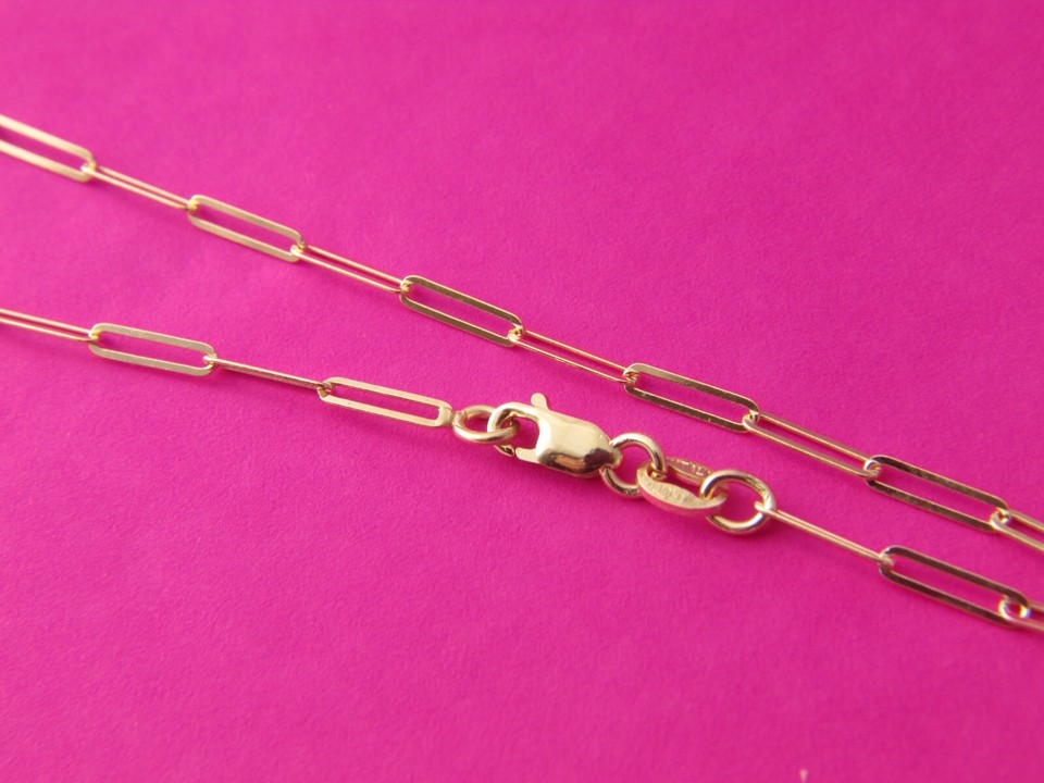 Solid 10K Yellow Gold Paperclip Chain Necklace 2mm real gold with