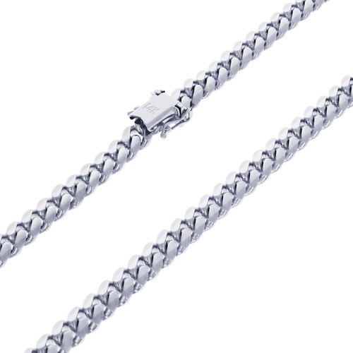 14K White Gold Solid 7mm Mens Miami Cuban Link Chain Necklace Box Clasp