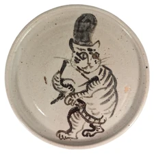 Japanese Antique Seto Shino Pottery Bakeneko Cat Yokai Oil Plate Abura-zara