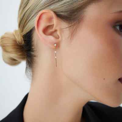 925 Sterling Silver Moissanite Linear Bar Drop Stud Women Earrings Duty Free