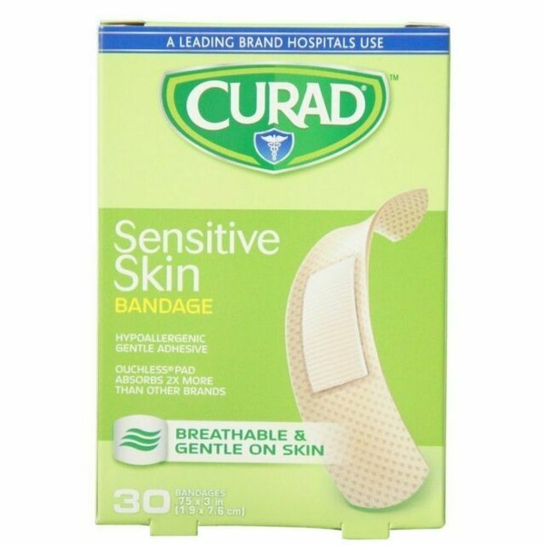 CURAD Sensitive Skin Adhesive Bandages Regular Size 30 EA for sale