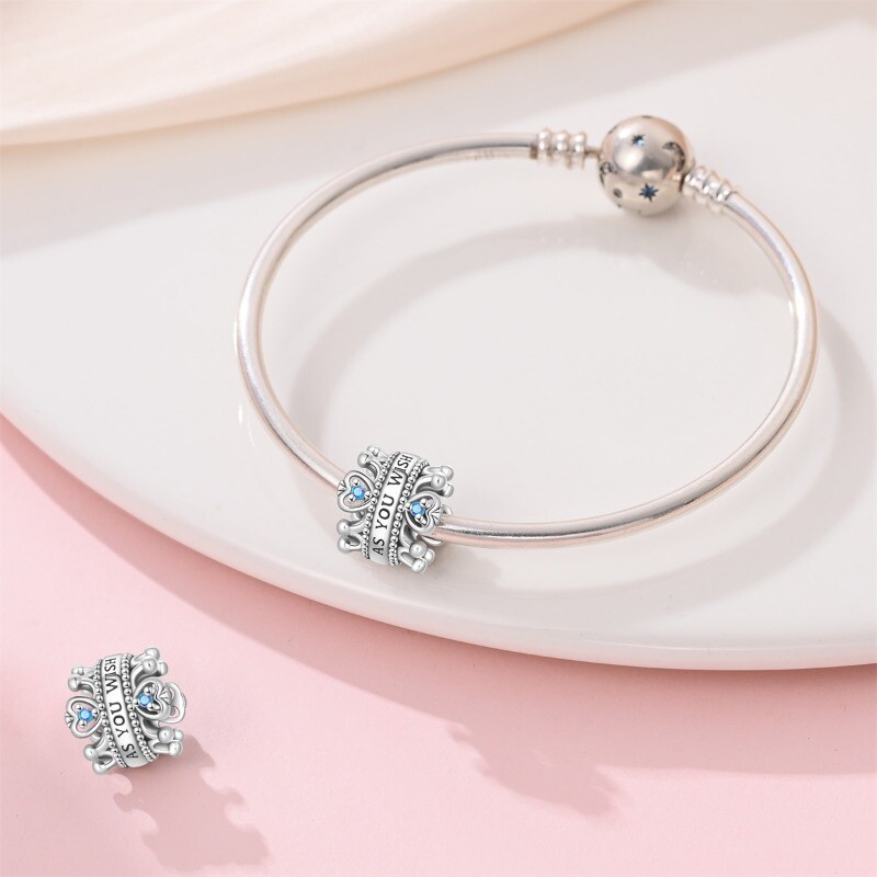 KUNSIR 925 Sterling Silver Wish Crown Bead Charm For European Bracelet DIY Gifts