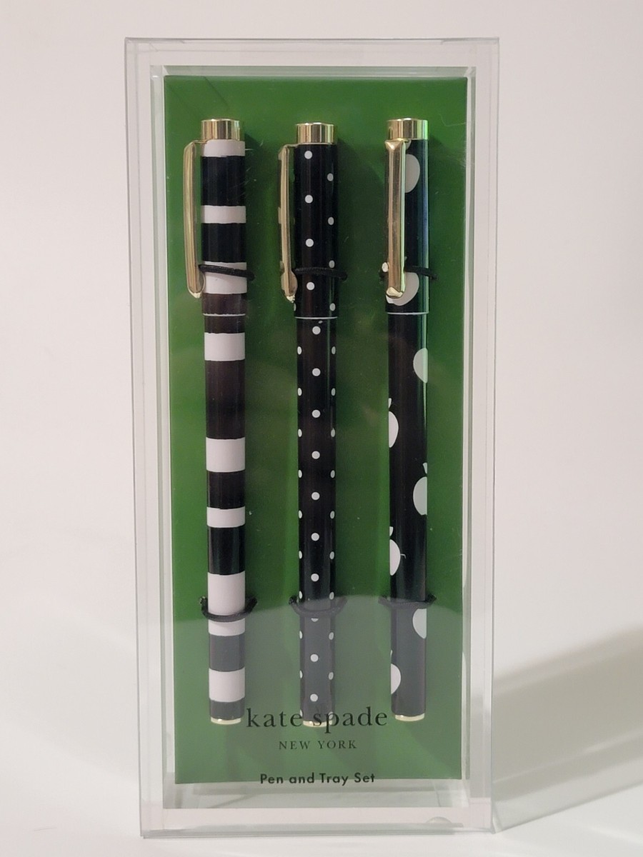 Kate Spade Dot Stripe Apple Ballpoint Pen Set With Acrylic