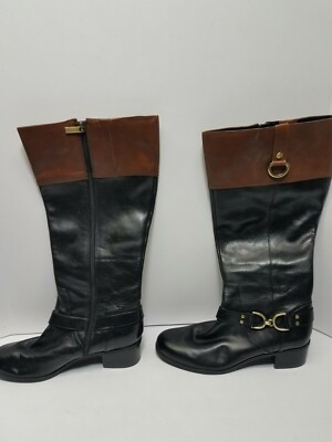 BANDOLINO bdcherishw Black W/Brown Leather Zip Riding Boots